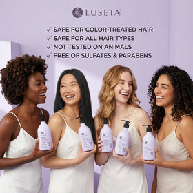 LUSETA shampoo lather in shower demonstrating gentle cleanse