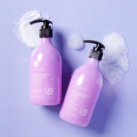 L LUSETA shampoo lather on hair in shower illustrating effective cleansing