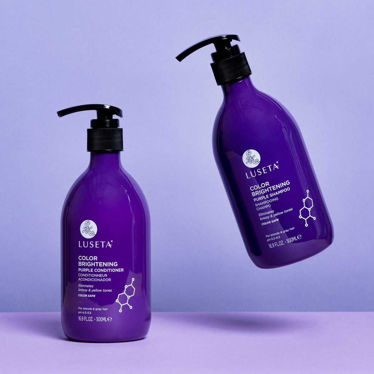 Luseta in-use on wet hair demonstrating brassiness neutralizing benefit