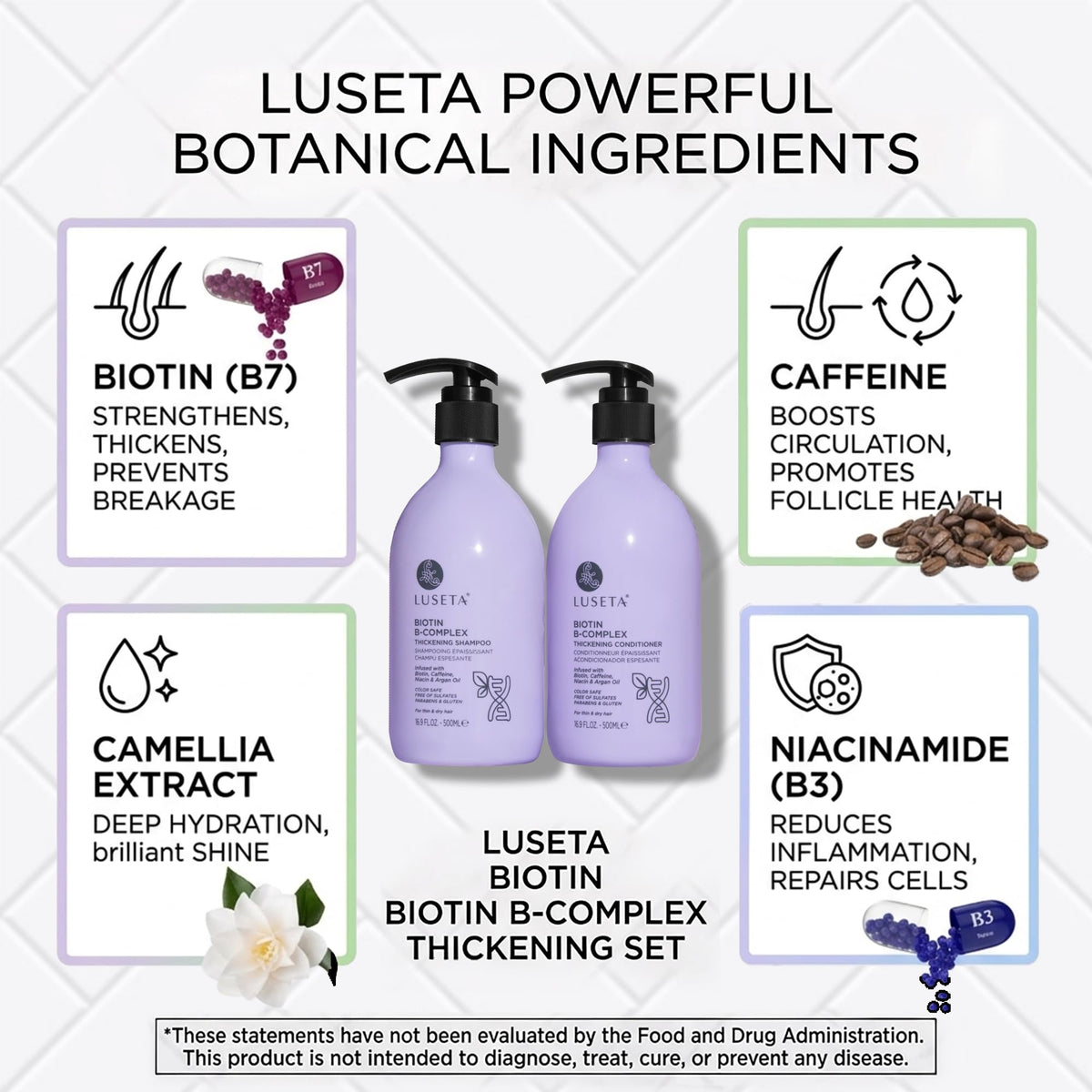 LUSETA argan oil and biotin ingredients focus for nourishment