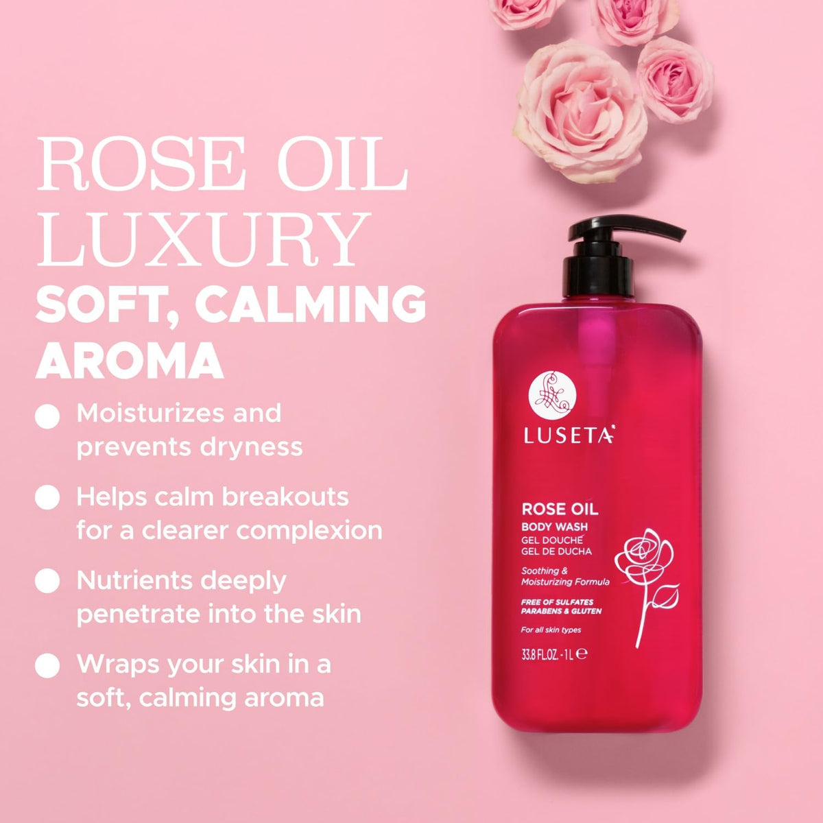 Luseta label detail with ingredients visible to highlight gentle, sulfate-free formula