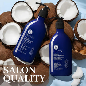 Luseta lifestyle image of brunette after use, displays cooled tones and improved manageability