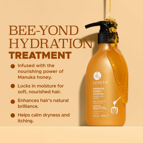 LUSETA shampoo texture on hand illustrating moisturizing, non-greasy feel