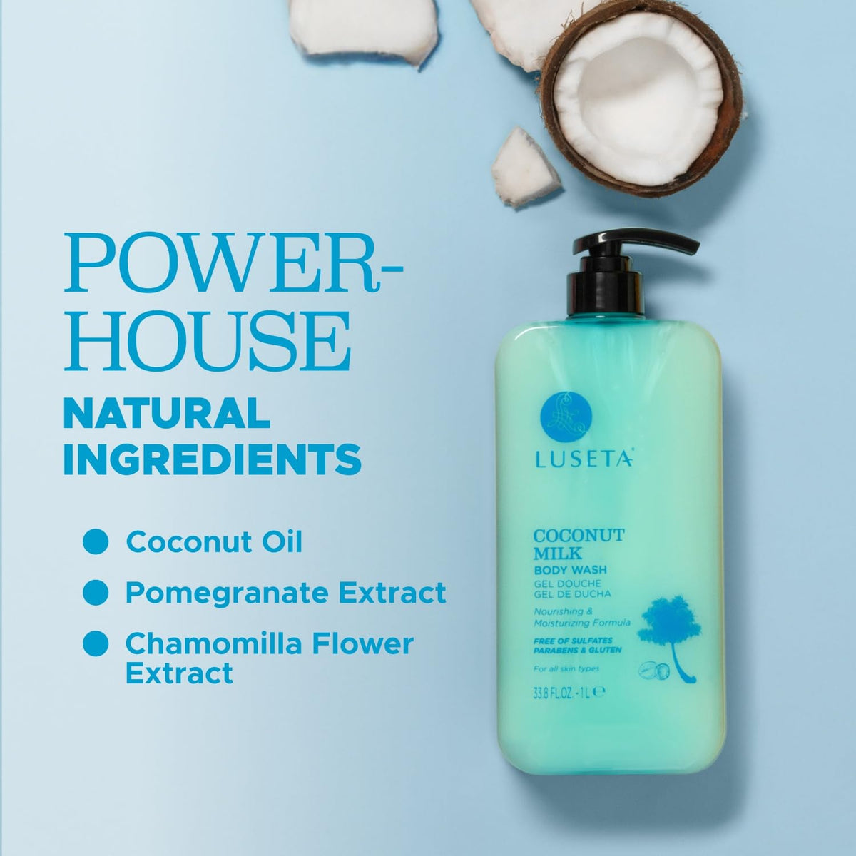 Luseta label close-up featuring pomegranate extract and ingredient clarity