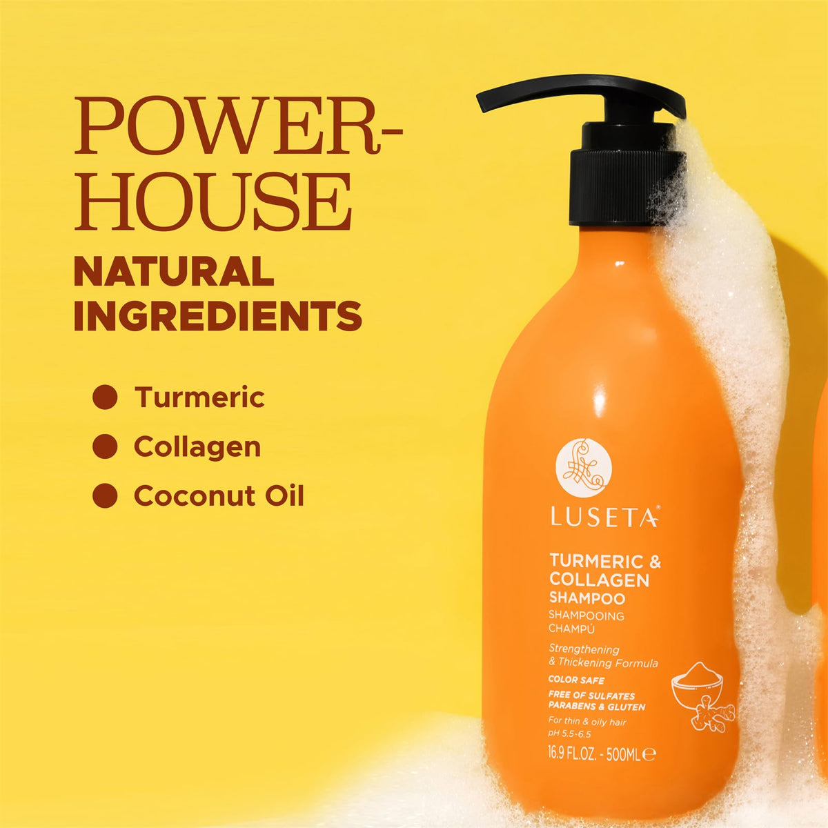 Luseta shampoo pouring into hand illustrating easy application and control