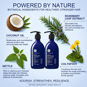 Luseta shampoo pouring into hand, demonstrates easy application and controlled dosing