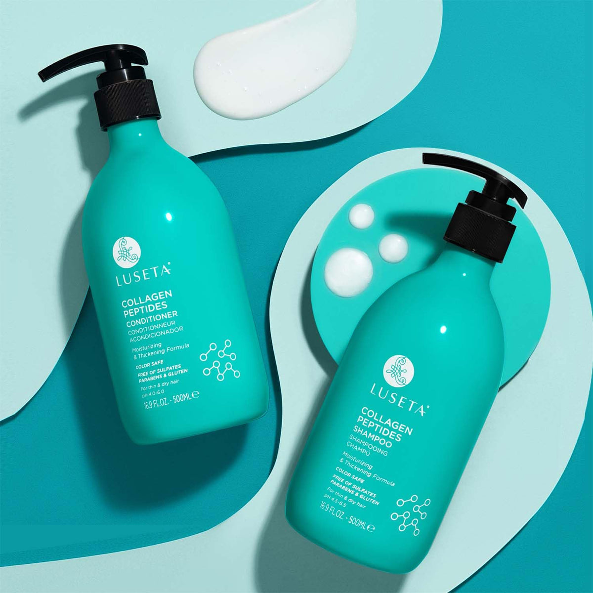 L LUSETA dispensing shampoo from pump for easy, controlled application