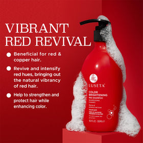 Luseta bottle staged on bathroom shelf suggesting everyday color maintenance