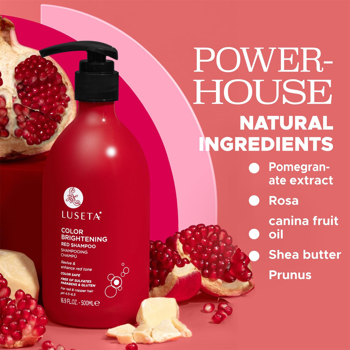 Model washing red hair with Luseta showing enhanced copper tones and manageability