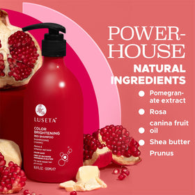 Model washing red hair with Luseta showing enhanced copper tones and manageability