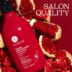 Pomegranate and rosa canina fruits with Luseta to show nourishing botanical benefits