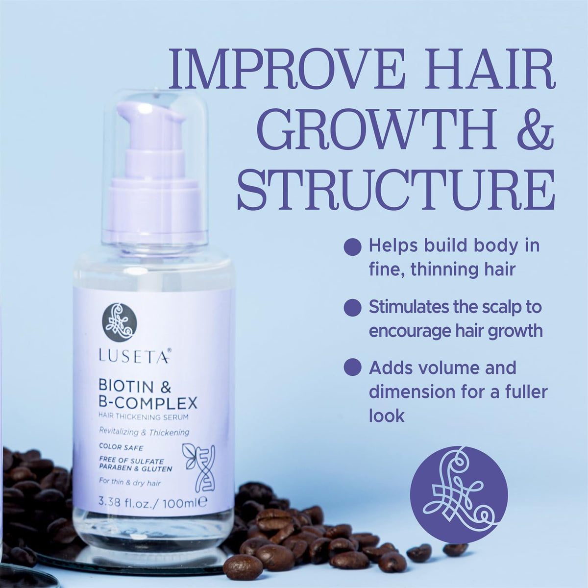 Luseta applying oil to scalp to promote fuller-looking hair