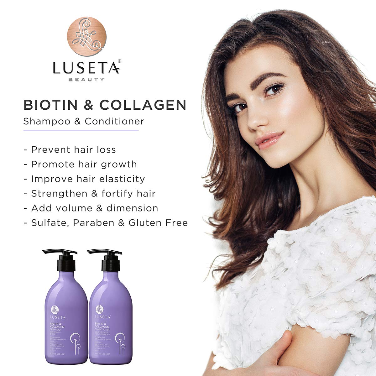 LUSETA close-up of biotin and collagen ingredients for strength