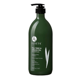Luseta pouring shampoo texture close-up highlighting clarifying benefit
