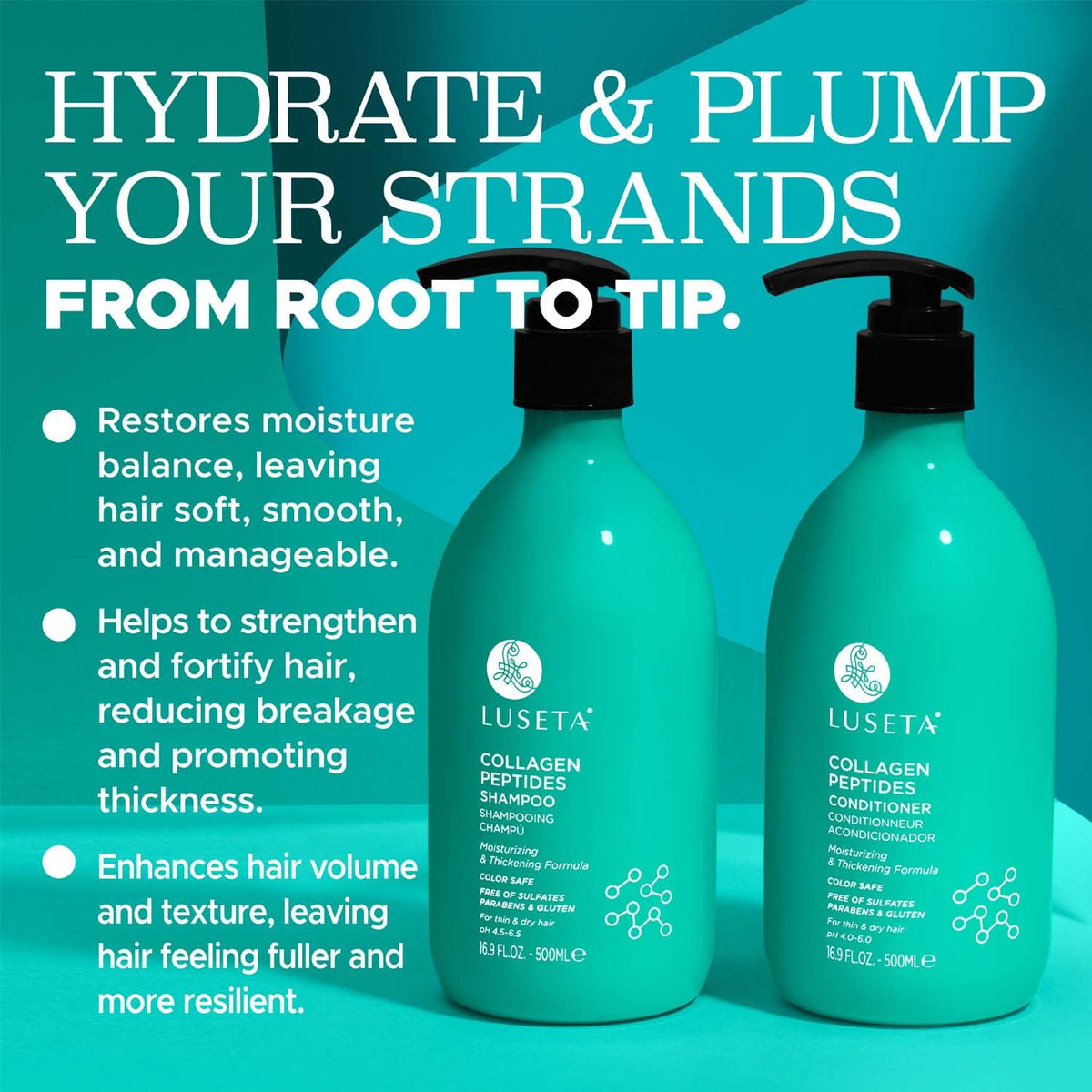 L LUSETA shampoo texture on palm demonstrating gentle, non-stripping cleanse