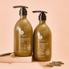 Luseta size scale next to hand showing 16.9 oz bottles