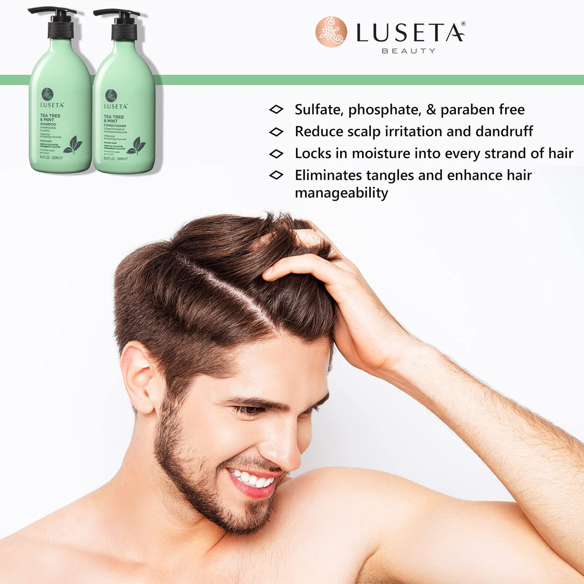 Luseta back label close-up listing ingredients and product details