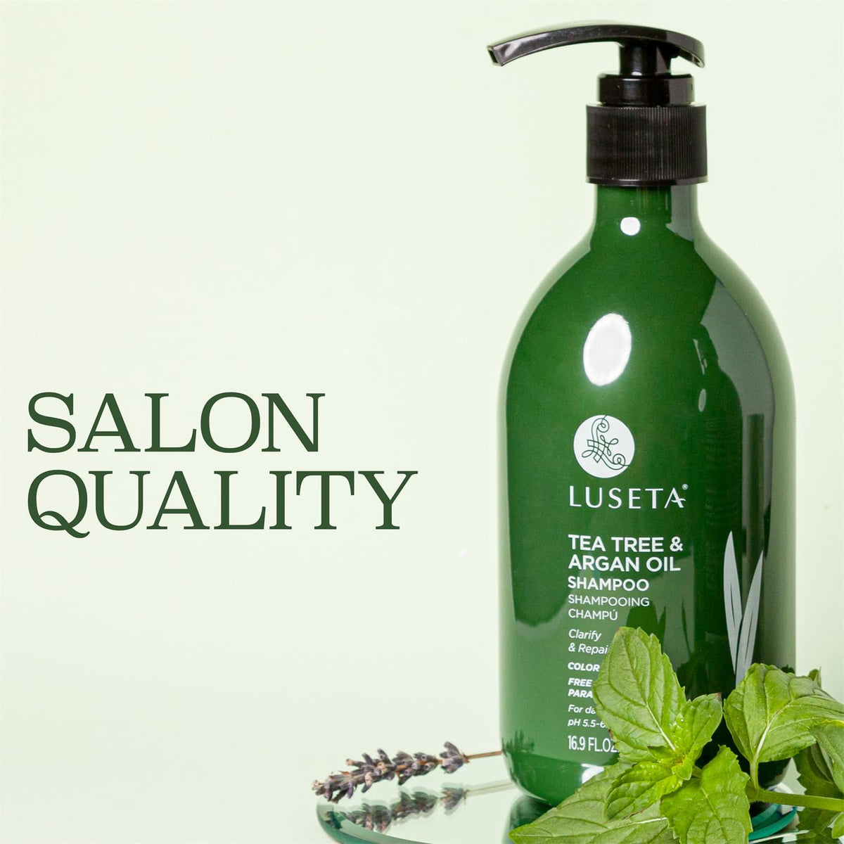 Argan oil visual next to Luseta bottle highlighting nourishing oil benefit