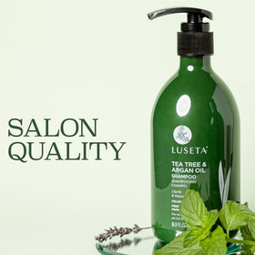 Argan oil visual next to Luseta bottle highlighting nourishing oil benefit