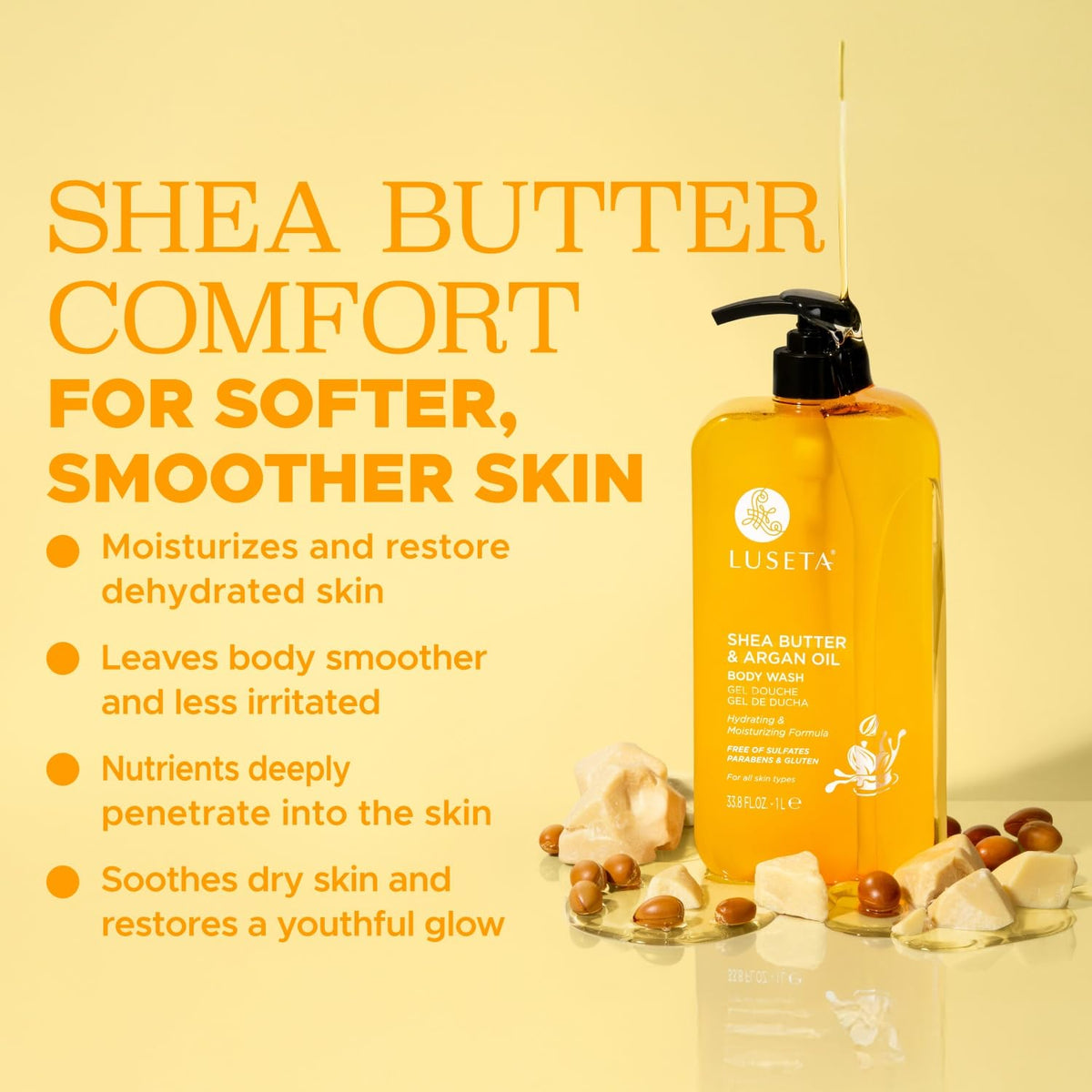 Luseta creamy lather texture close-up showing hydration and gentle foam