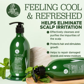 LUSĒTA shampoo texture dispensed, shows gentle lather and clarifying action
