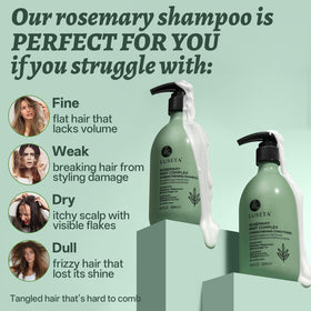 LUSĒTA shampoo texture on hand demonstrating gentle lather and clarifying feel