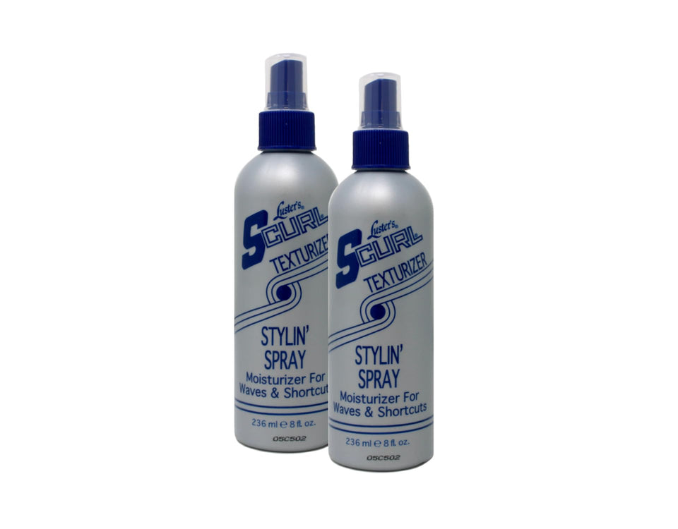 Luster's S-Curl front packaging showing two 8 oz pump bottles and label benefit