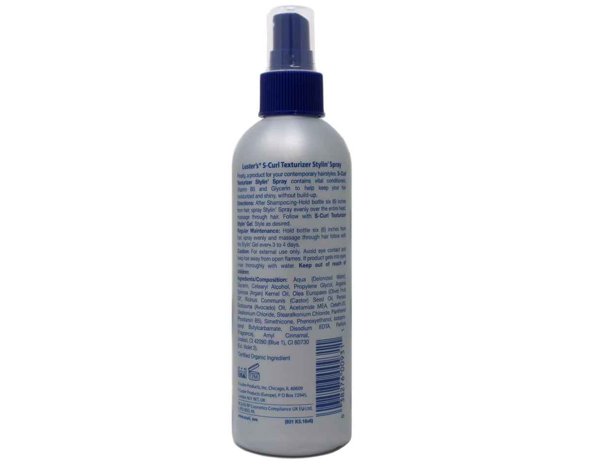 Luster's S-Curl bottle in hand showing compact 8 oz size for travel convenience