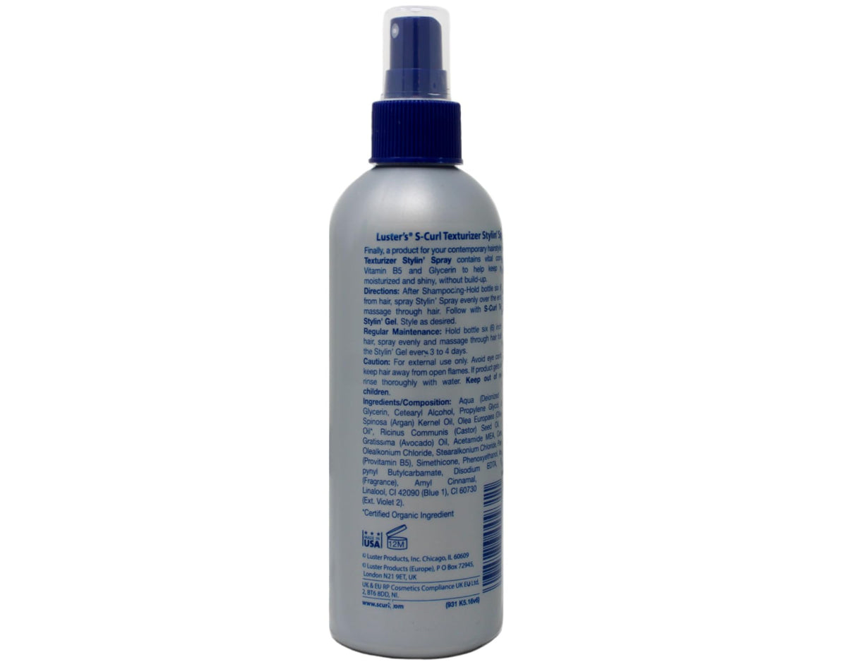 Luster's S-Curl spray texture on hair strands highlighting lightweight hydration