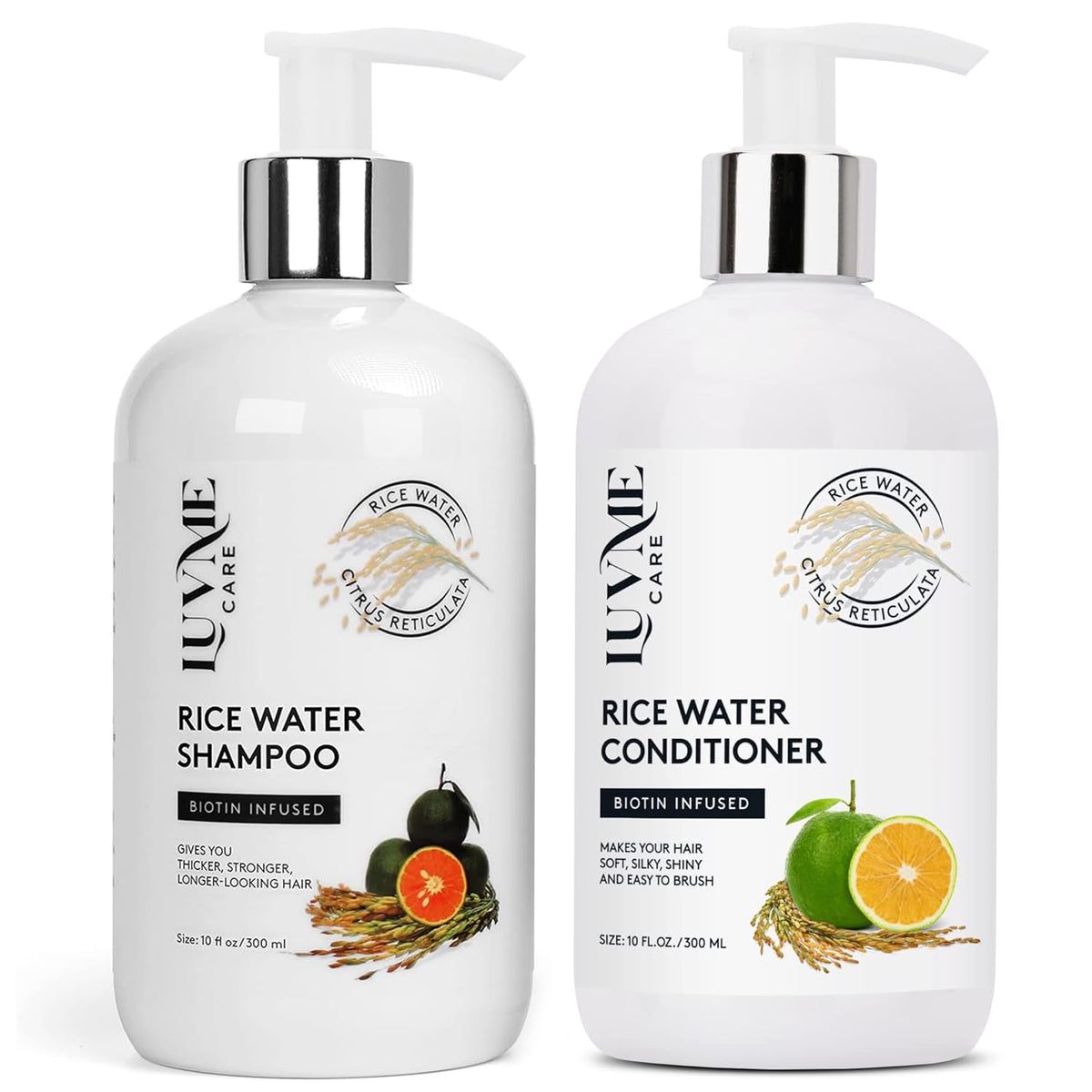 Luv Me Care front packaging showing rice water duo and volumizing benefit