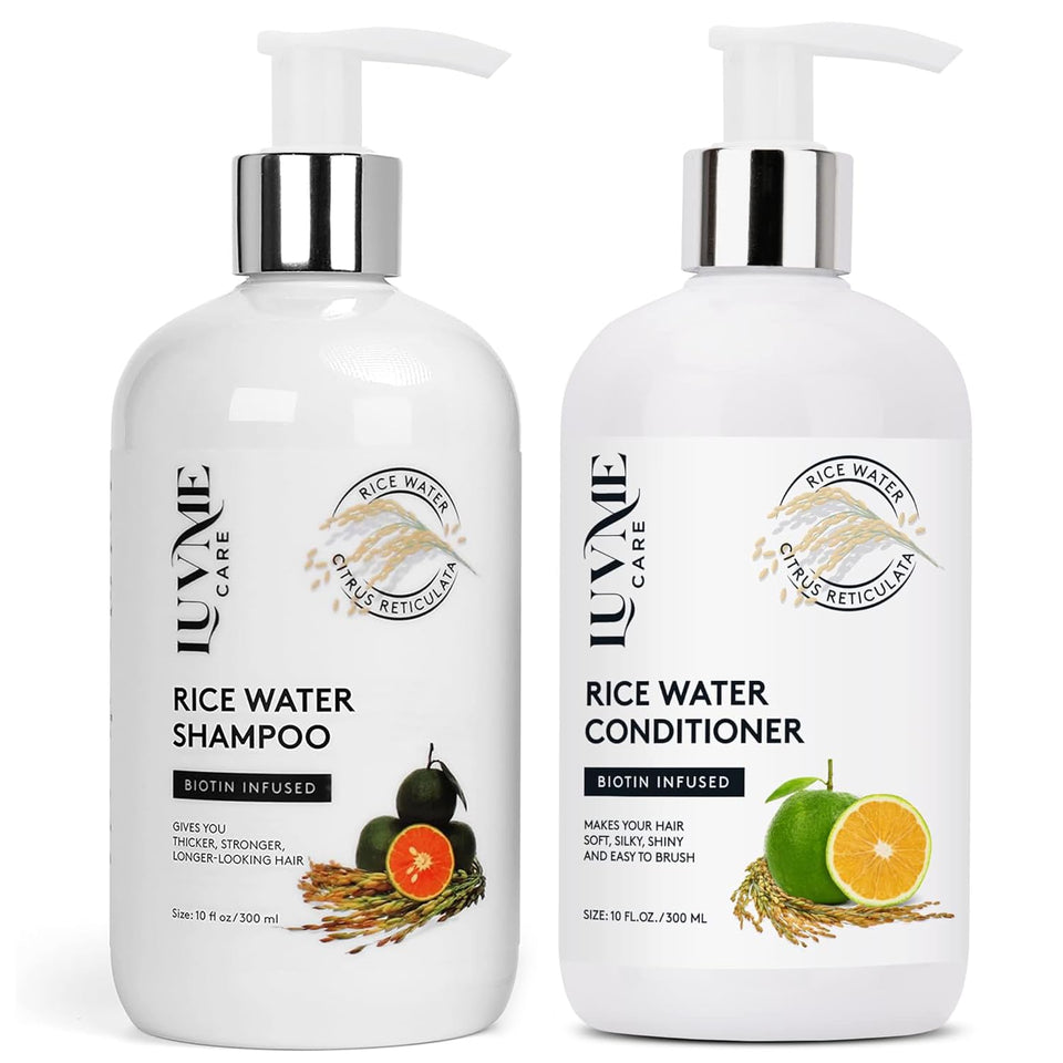 Luv Me Care front packaging showing rice water duo and volumizing benefit