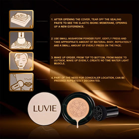 luvie applying cushion foundation to face demonstrating smooth coverage and blending
