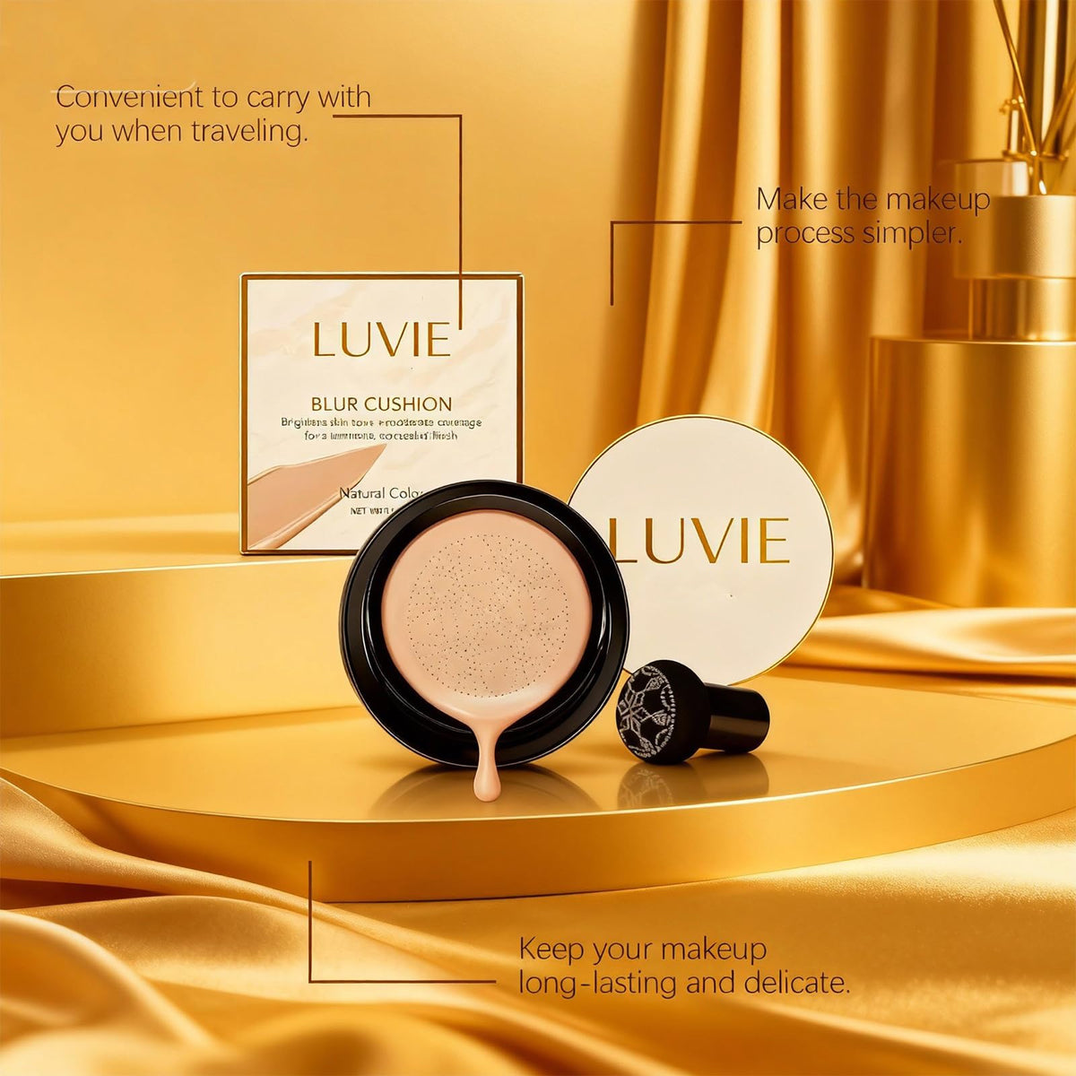 luvie compact in hand to show size and portability for quick touch-ups
