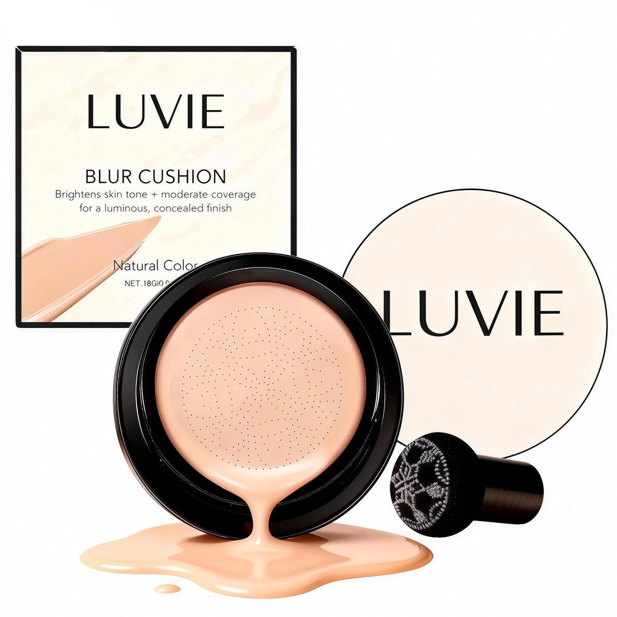 luvie front compact showing brand and neat packaging, compact for travel convenience