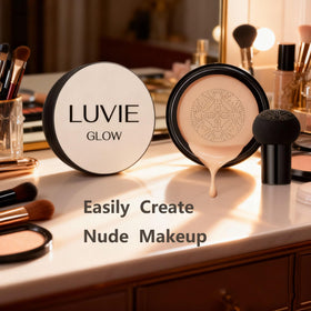 Luvie Glow model applying cushion for natural radiant look and effortless touch-up benefit