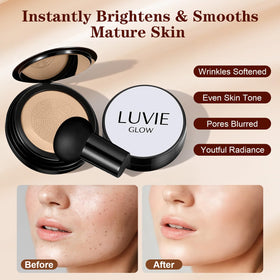 Luvie Glow application on model illustrating even coverage and youthful radiance