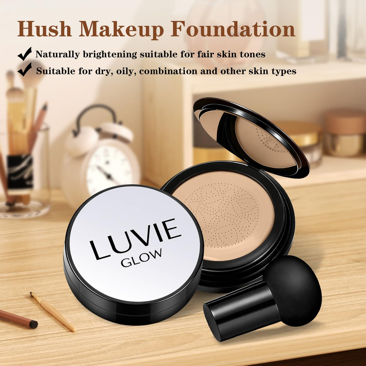 Luvie Glow cushion texture close-up showing creamy formula for hydrating coverage