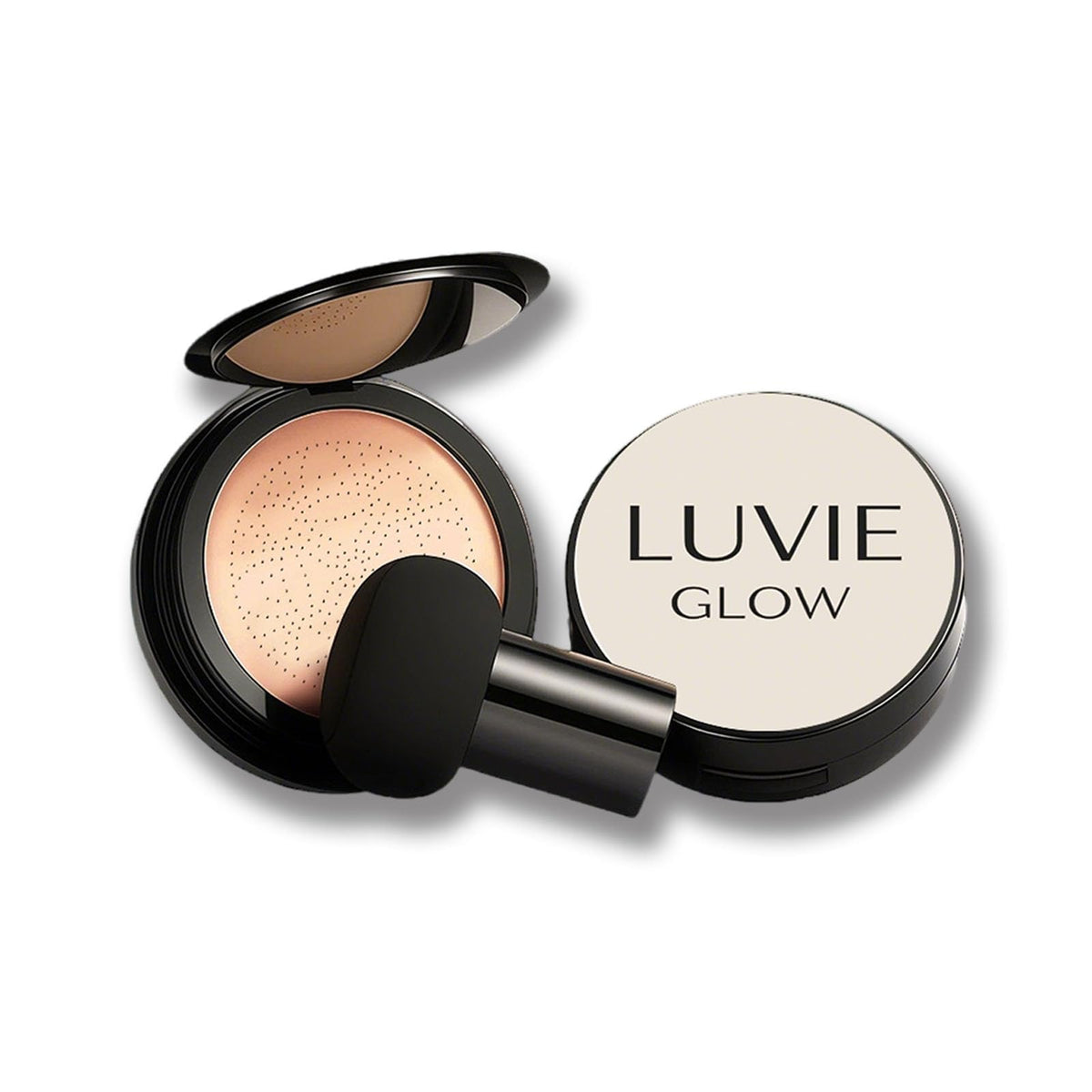 Luvie Glow front compact showing sleek packaging and portable design benefit