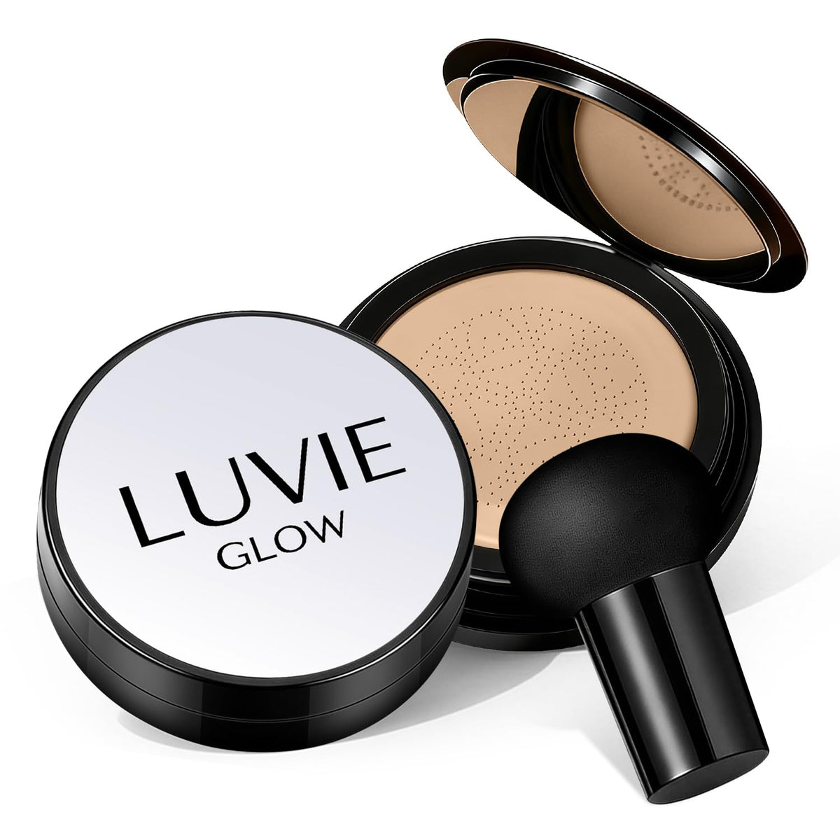 Luvie Glow ingredients label close-up highlighting hyaluronic acid skincare benefit