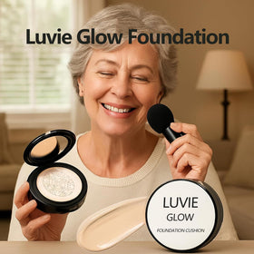 Luvie Glow mushroom puff close-up demonstrating soft applicator for smooth finish