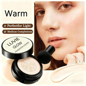 Luvie Glow open compact revealing cushion pad and sponge for convenient touch-ups