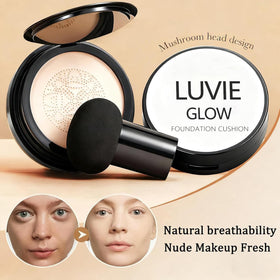 Luvie Glow cream texture swipe highlighting moisturizing glide and buildable coverage