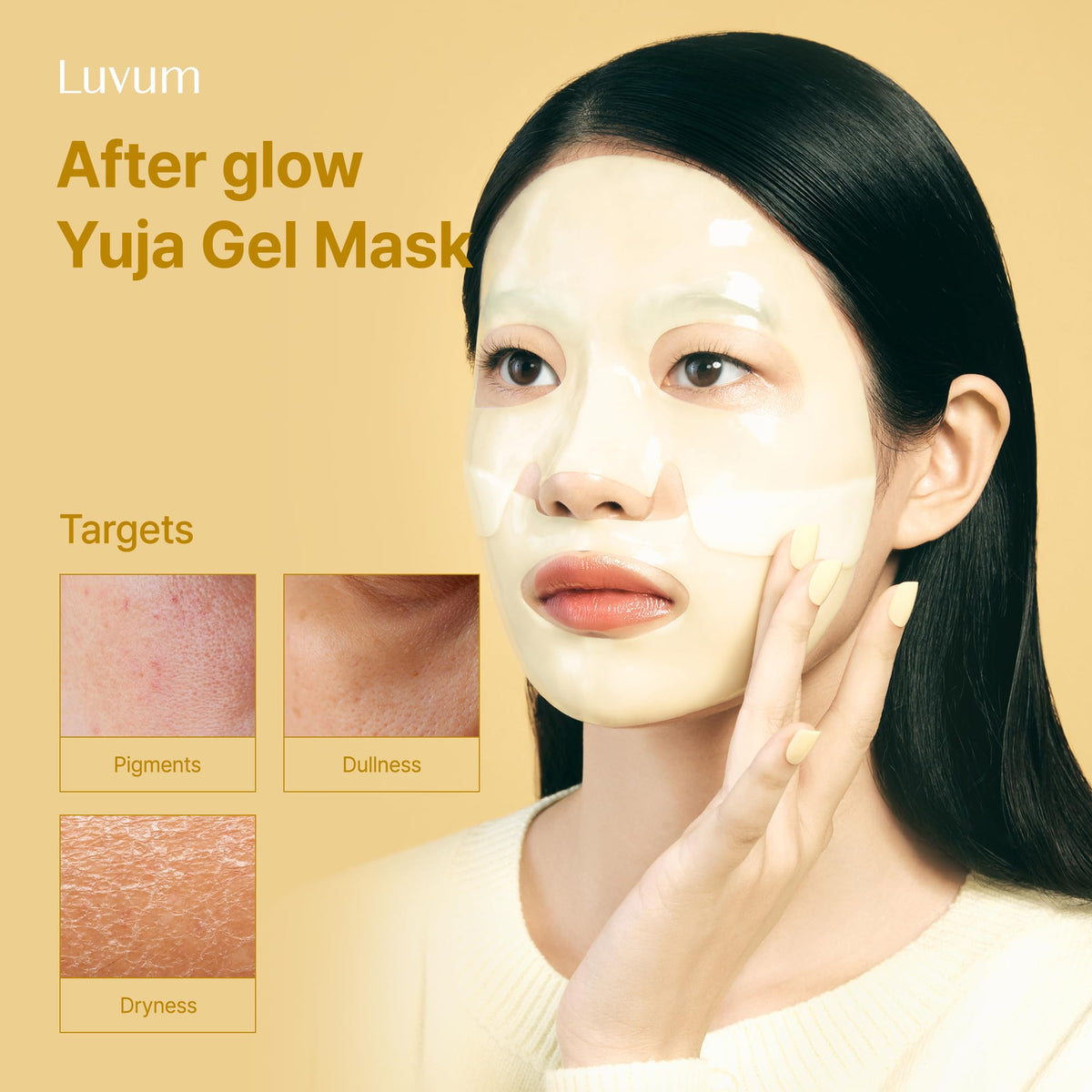 LUVUM model wearing mask at night for overnight hydration benefit