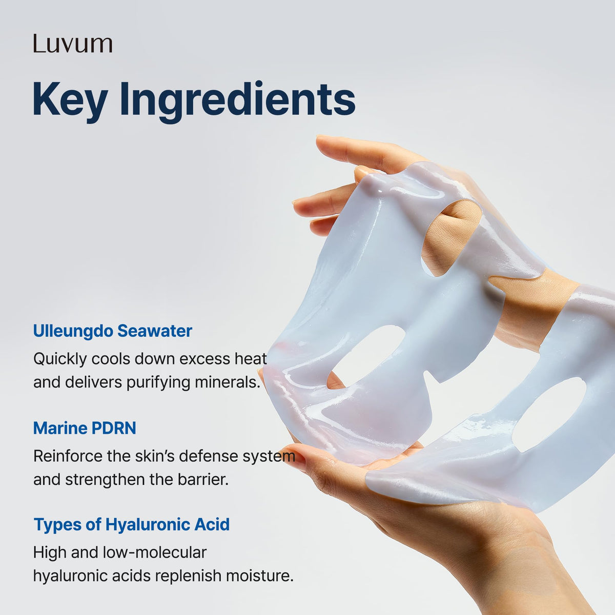LUVUM hydrogel mask applied on face overnight demonstrating cooling comfort benefit