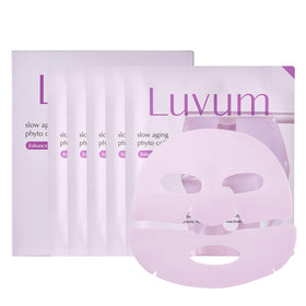 LUVUM front packaging showing five hydrogel mask sachets and benefits