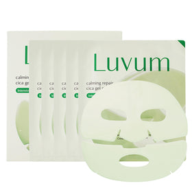 LUVUM front packaging showing five hydrogel mask sachets and benefits