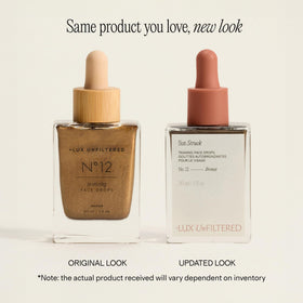 Lux Unfiltered dropper with clear serum showing lightweight texture and hydration