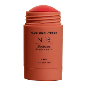 Lux Unfiltered front packaging showing compact blush stick and cap, easy travel use