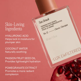 Lux Unfiltered applying drops to cheek demonstrating even coverage and streak-free finish