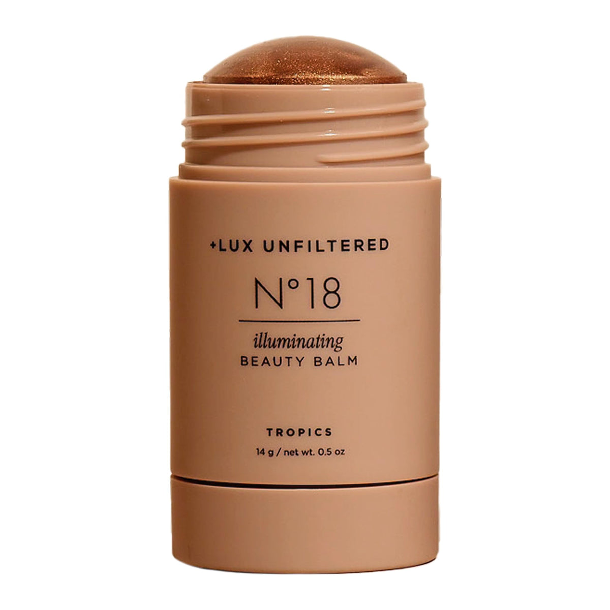 Lux Unfiltered N°18 front packaging showing compact bronzer stick and branding glow